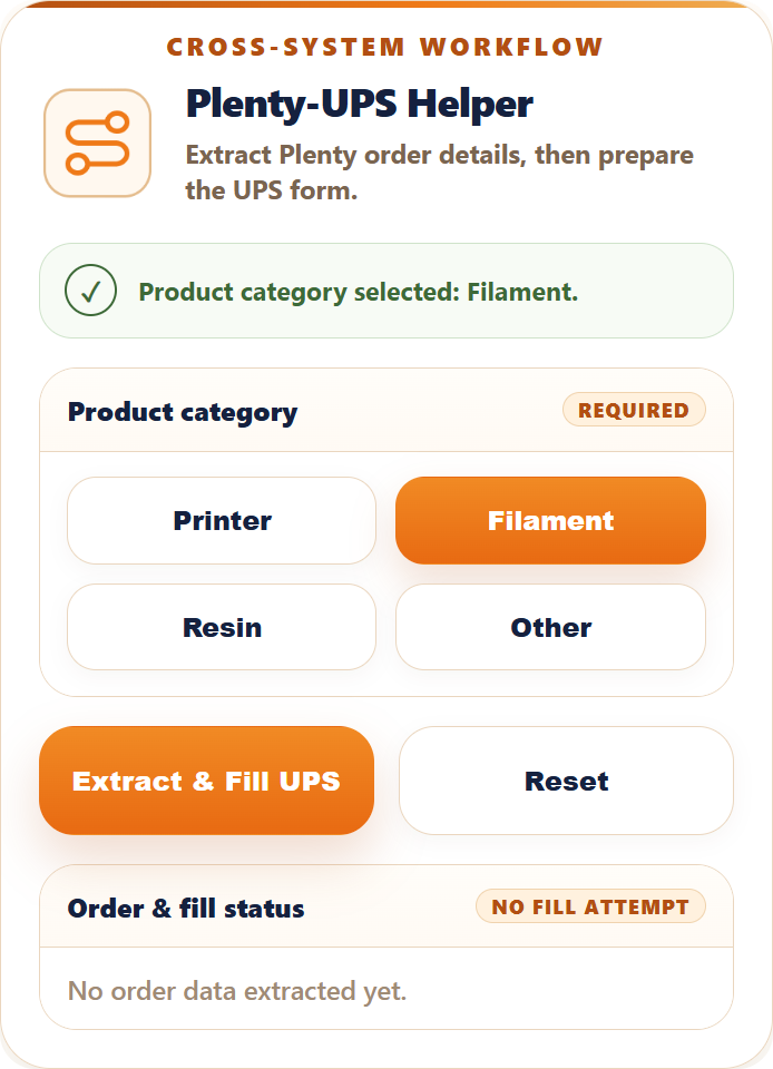 Plenty-UPS Helper with Filament category selected